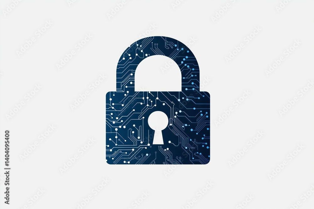 Poster Black and gold padlock with glowing circuit design, visualizing encrypted technology and digital security in a futuristic concept, Generative AI

