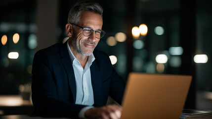 Broker in a Finance Office Analyzing Data on a Laptop