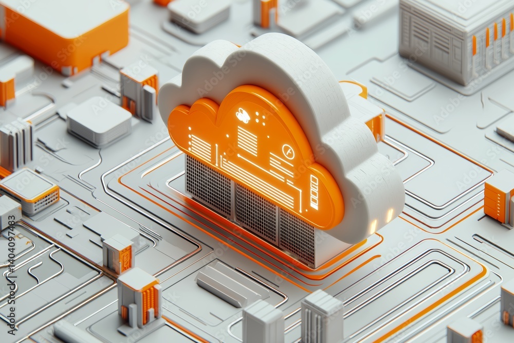 Poster Abstract cloud server design symbolizing modern digital infrastructure and data management in futuristic IT environments, Generative AI