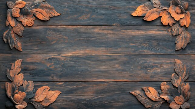 Wooden floral frame background.