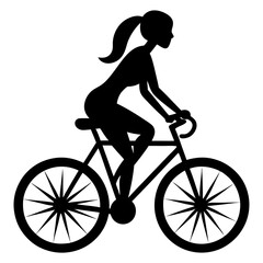Fototapeta premium women riding bicycle silhouette vector isolated on white background