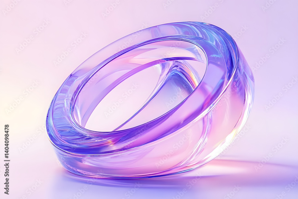 Poster 3d abstract glass circle shapes with motion effect render. hologram transparent rings with iridescen