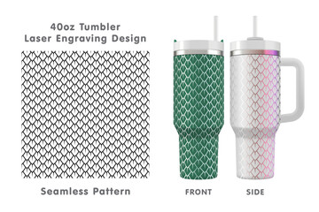 Dragon scales tileable pattern. Seamless laser engraving design for 40oz tumbler. Full tumbler wrap. Vector illustration.