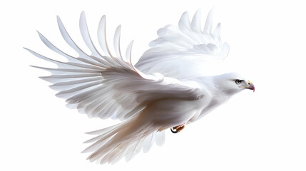 Obraz premium White Dove in Flight Against a Clean White Background