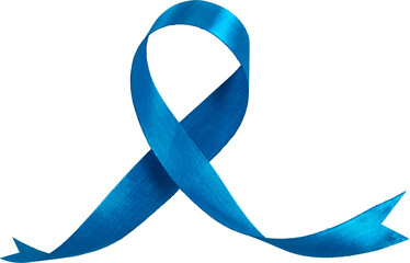 Blue awareness ribbon on a white background symbolizing support and advocacy.