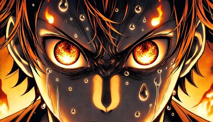 anime boy fighter fire eyes