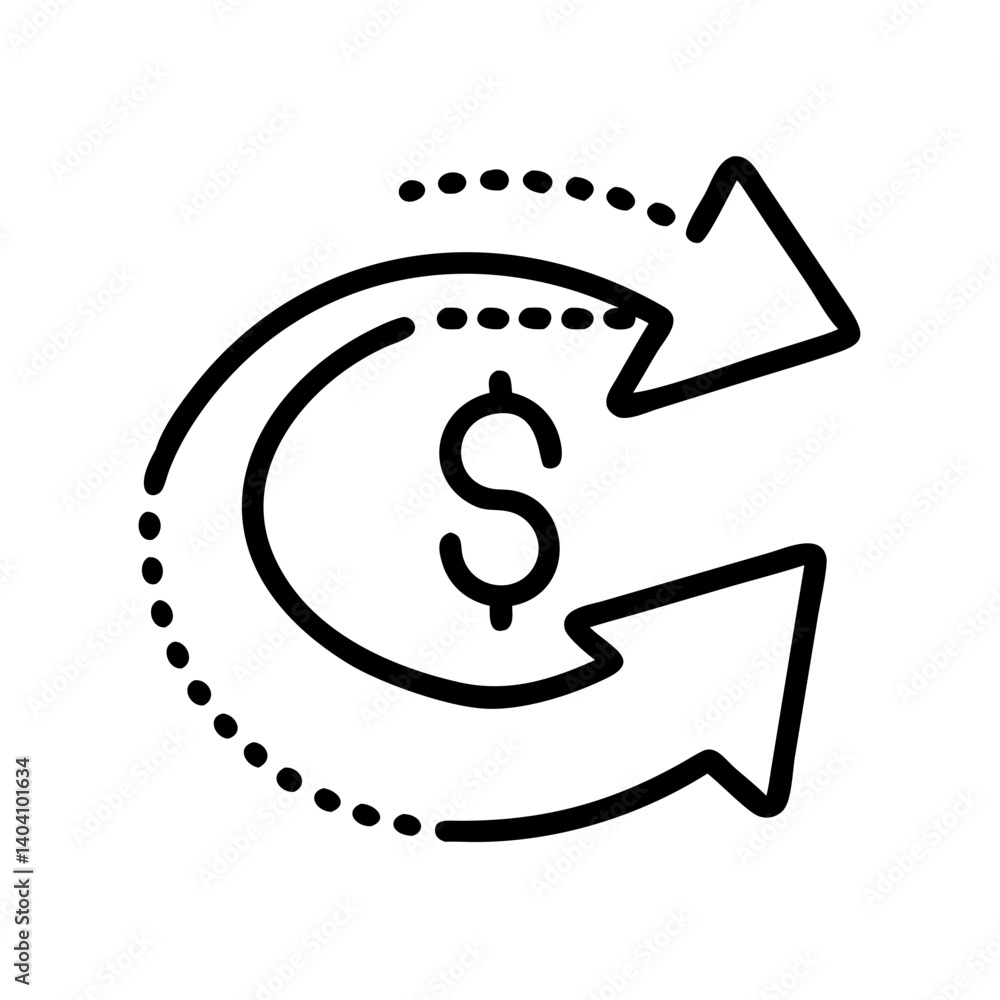 Poster dollar symbol with circular arrows representing currency exchange