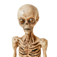 Obraz premium Alien figure with large eyes and skeletal features against a white background.