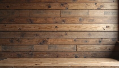 Fototapeta premium Wooden wall background. Brown wood plank texture. Empty wooden table with copy space for product placement display. Mockup for presentation. Perfect for product shot with old, grunge, vintage, retro