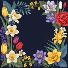 Botanical frame for use in graphics. Flowers leaves in the illustration. Oil painting