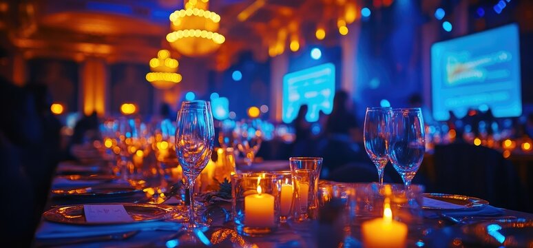 Elegant Gala Dinner Candles, Ballroom, Stage