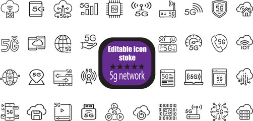 5G vector icon set Editable stroke. 
