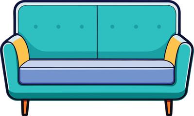 Teal and Yellow Mid-Century Modern Sofa Illustration