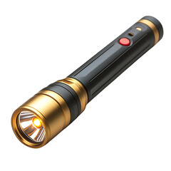 A handheld diagnostic flashlight, with its sleek metallic body and beam visible, isolated on a white background.