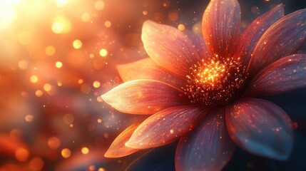 Fototapeta premium Glowing orange flower sunset bokeh background, nature serenity