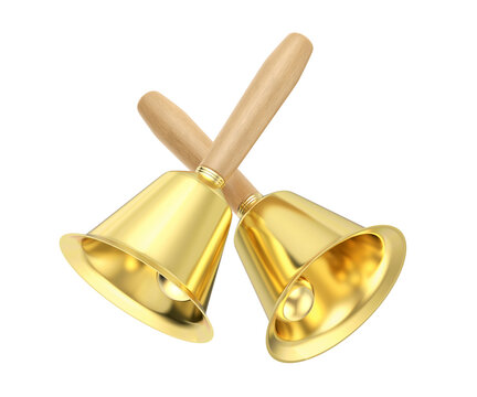 Pair of handbells with wooden handles on a transparent background