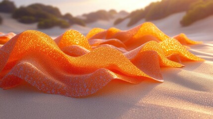 Orange fabric draped on desert sand