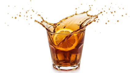 Refreshing Drink with Lemon Slice Creating Splash