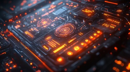 Fototapeta premium Futuristic Circuit Board Glowing Orange