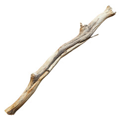 Fototapeta premium Natural driftwood stick with unique textures and colors against a white background.