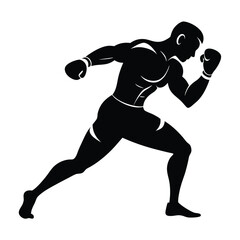 Boxer black silhouette in defensive pose Vector Illustration