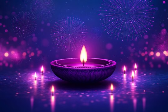 Diwali diya with fireworks, night scene