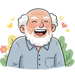 Obraz premium Happy elderly man with a beard smiling joyfully surrounded by colorful flowers