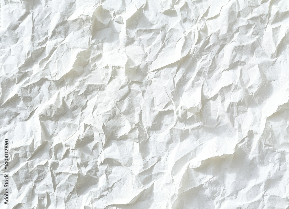 Poster textured white crumpled paper creating an interesting background with light shadows