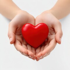 Obraz premium Hands holding a red heart shape on a white background.