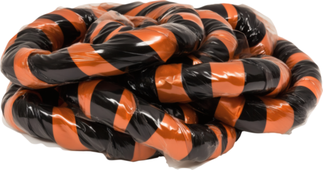 Orange and black twisted rope toy on transparent background