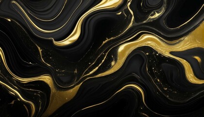 Liquid black marble with gold textures. Luxury pattern, golden, fluid illustration