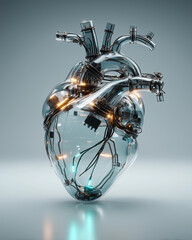 Cybernetic heart made of vines and circuits glowing softly  