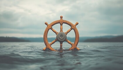 Wooden Wheel on Water, Calm Lake