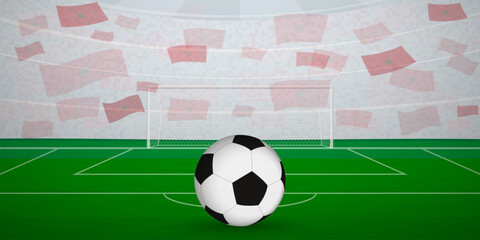 Moroccan Football Arena Full of Fans with National Flags, Sports Event Illustration.