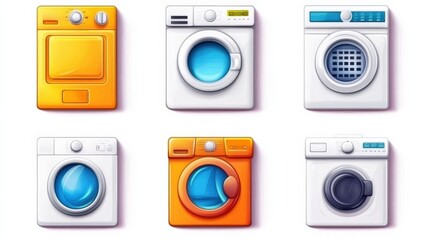 Colorful collection of washing machines in a modern design, showcasing various styles and features