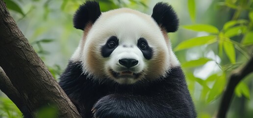 Fototapeta premium Panda in tree, bamboo forest, China, wildlife