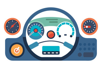 Car dashboard vector illustration with speedometer and controls