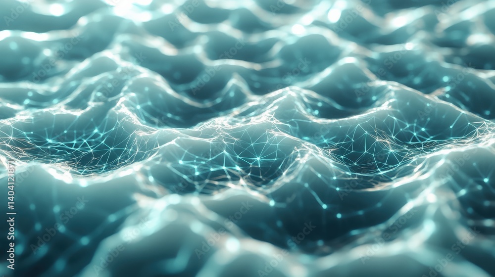 Poster abstract representation of digital waves with glowing connections, creating a futuristic oceanic eff