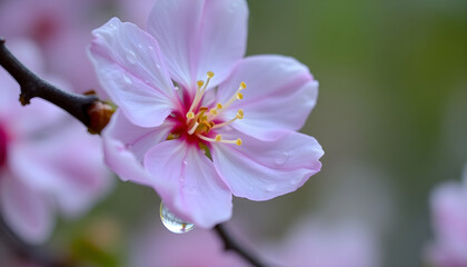 Fototapeta premium close up of a pink flower with drops of water on it