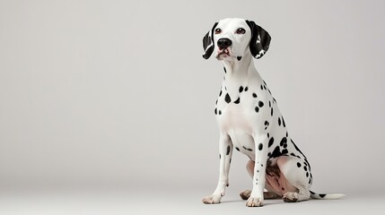 Dalmatian dog sitting on white background studio portrait
