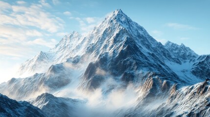 Obraz premium Majestic snow capped mountain peak piercing the azure sky horizon