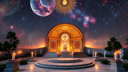 Celestialthemed sacred spaces symbols of unity peace and interfaith harmony radiating spiritual connection
