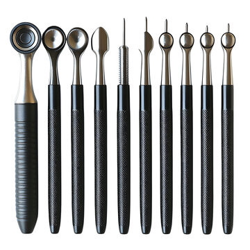 A set of ear speculums for otoscopic examination, arranged neatly, isolated on a white background.