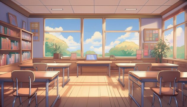 Anime style interior class room background