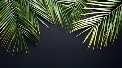 Tropical Palm Leaves on Dark Background Minimalist Design