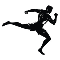 Silhouette of Boxer leaping forward in a lunging jab Vector illustration