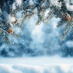 Winter Wonderland With Fir Branches and Snowflakes Creating a Serene Atmosphere of Tranquility