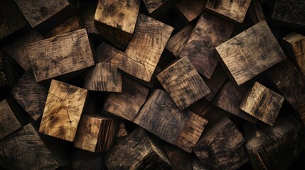 Many dark brown rectangular cubes are scattered randomly covering the surface.