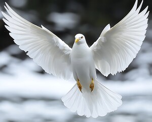 White Dove Soaring for Waterfall Background.