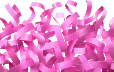 Pink confetti ribbons, celebratory, abstract, transparent background